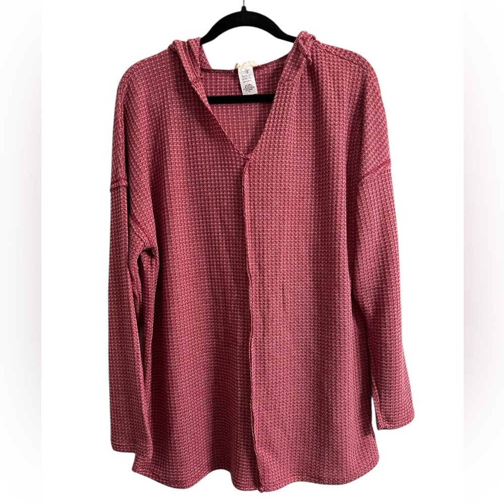 BiBi Women’s Waffle Knit Hoodie with Exposed Seam Detail